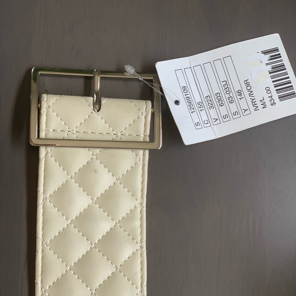 Urban Outfitters Ivory Quilted Wide Belt with Gold Buckle